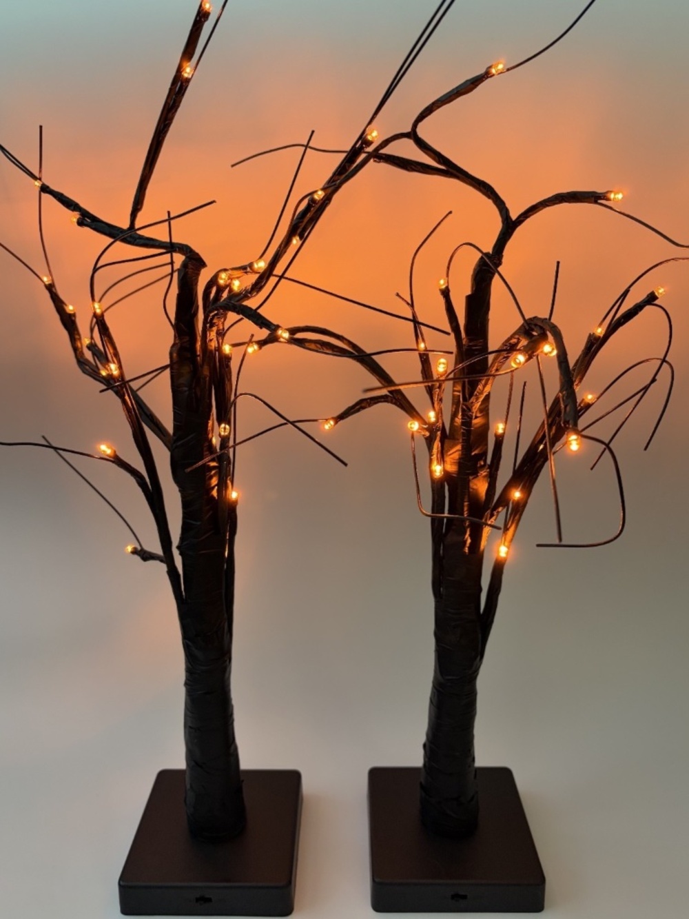 2 Pack Black Halloween Trees 2 Ft Orange Lights Battery Operated Indoor Decor